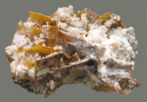 Calcite on Wulfenite, Defiance Mine, Gleeson, Cochise Co., AZ