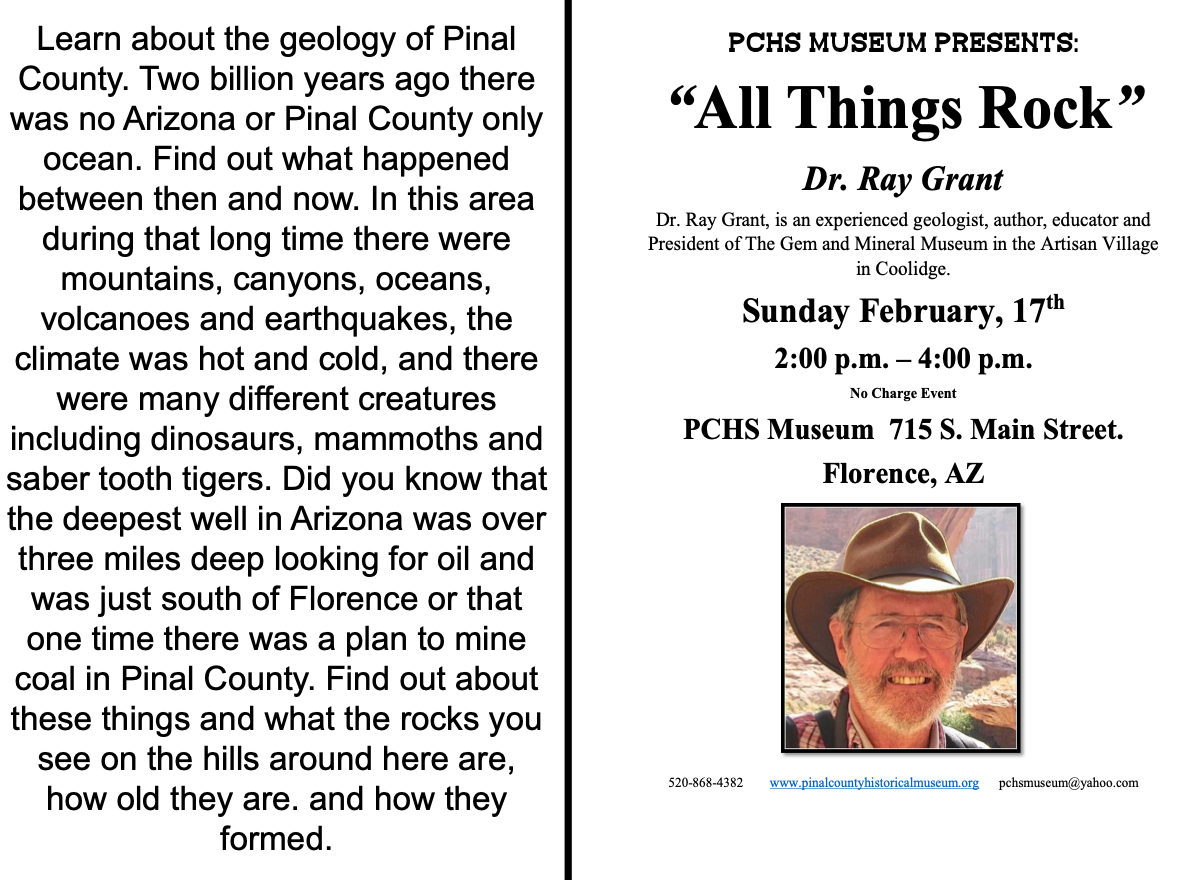 "All Things Rock" by Dr. Ray Grant @ PCHS Museum