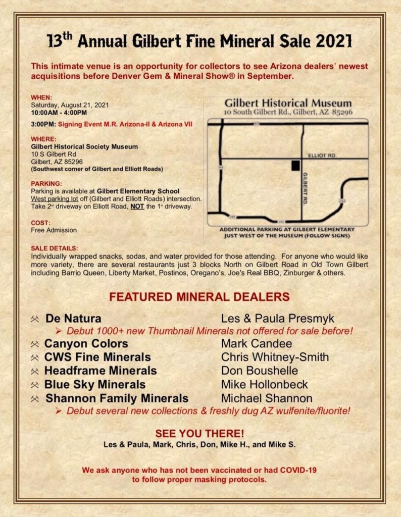 13th Annual Gilbert Fine Mineral Sale @ Gilbert Historical Society Museum